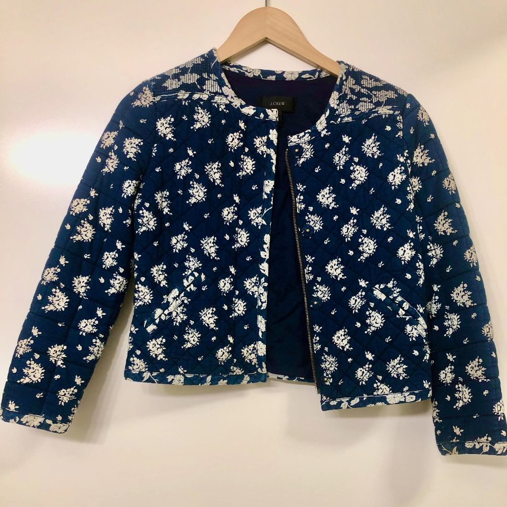 J. Crew Quilted Floral Indigo Jacket